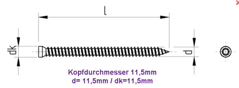 Fensterrahmenschrauben /ø7,5mm wahlweise Senkkopf und Zylinderkopf Abdeckkappen f/ür Senkkopfschrauben Senkkopf, L=72mm, 1 St/ück